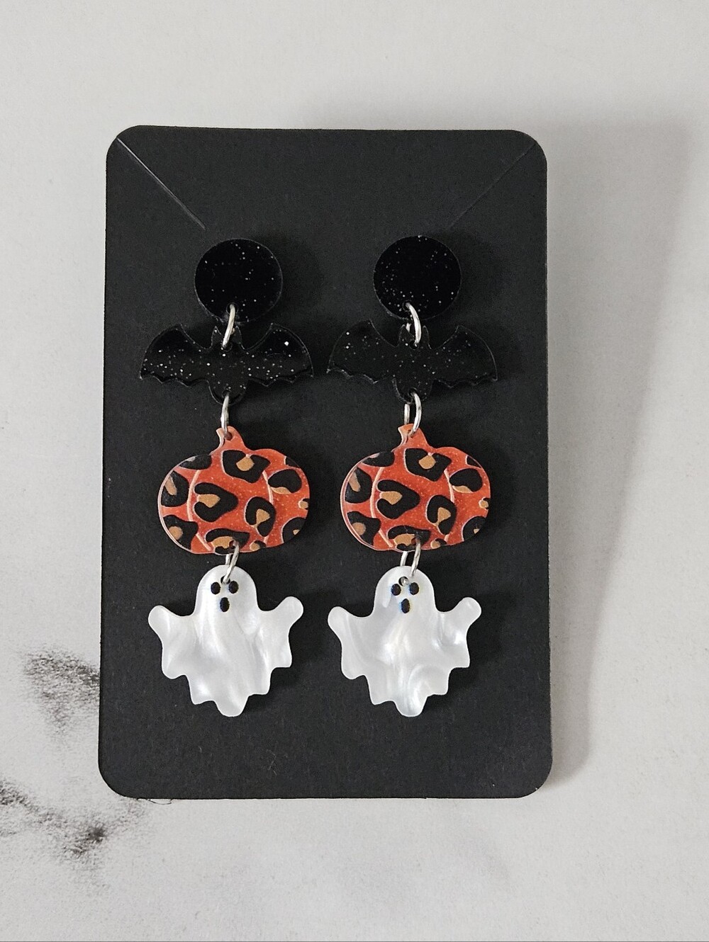 Halloween Bat, Pumpkin & Ghost Dangle Earrings